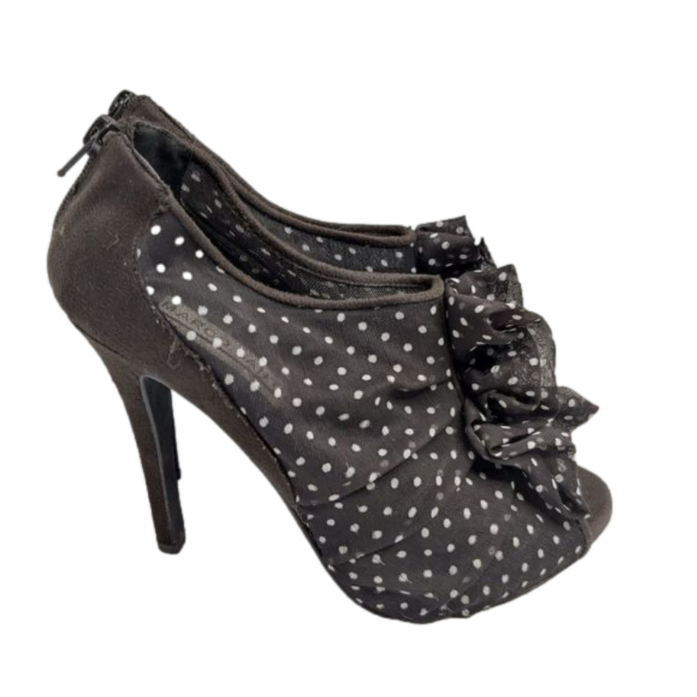 Pinup Rockabilly Polka Dot Ruffle Peep Toe Platform Stiletto Heels Womens Sz 7.5 - Picture 3 of 14